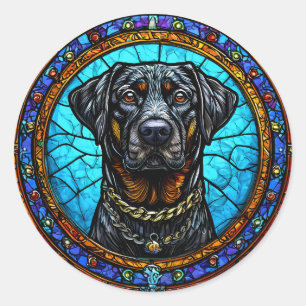 Pegatina Redonda Arte de vidrio emplomado de perro