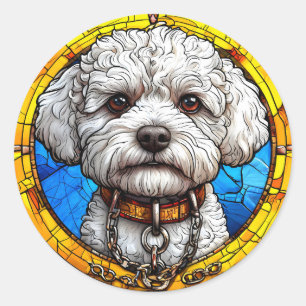 Pegatina Redonda Arte de vidrio emplomado de perro