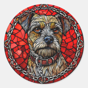Pegatina Redonda Arte de vidrio emplomado de perro