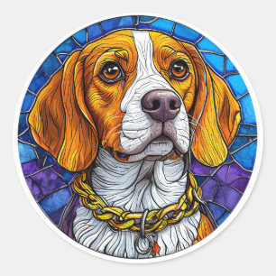 Pegatina Redonda Arte de vidrio emplomado de perro Beagle