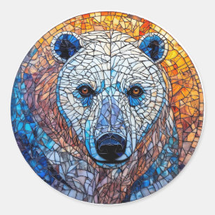 Pegatina Redonda Arte de vidrio emplomado del majestuoso oso polar