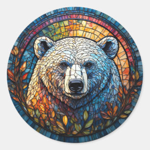 Pegatina Redonda Arte de vidrio emplomado del majestuoso oso polar