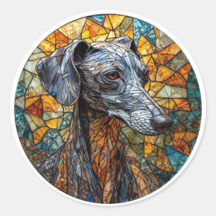 Pegatina Redonda Arte de vidrio tintado de galgo italiano