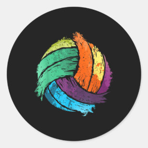 Pegatina Redonda Arte De Voleibol Divertido Para Niños Chicas Volei
