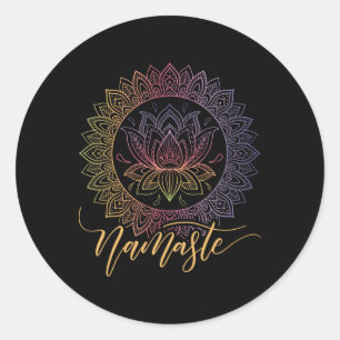 Pegatina Redonda Arte de Yoga Flor de Loto Mandala Namaste