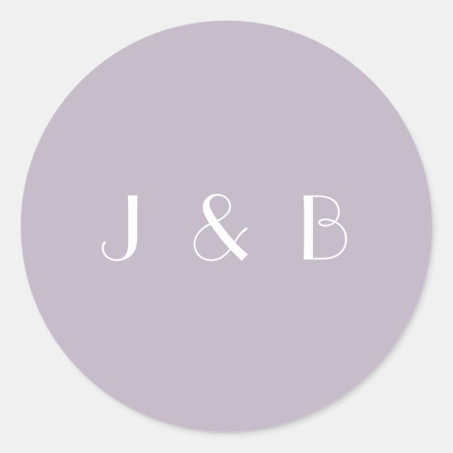 Pegatina Redonda Arte Deco Antiguo Monograma Sencillo Lila Polvorie (Anverso)