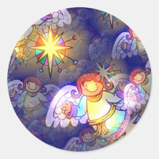 Pegatina Redonda Arte del ángel de las felices Navidad
