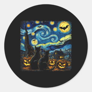 Pegatina Redonda Arte del cielo nocturno Amante del gato negro Hall