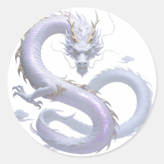 Pegatina Redonda Arte del Dragón Blanco | Estética de Fantasía Míti