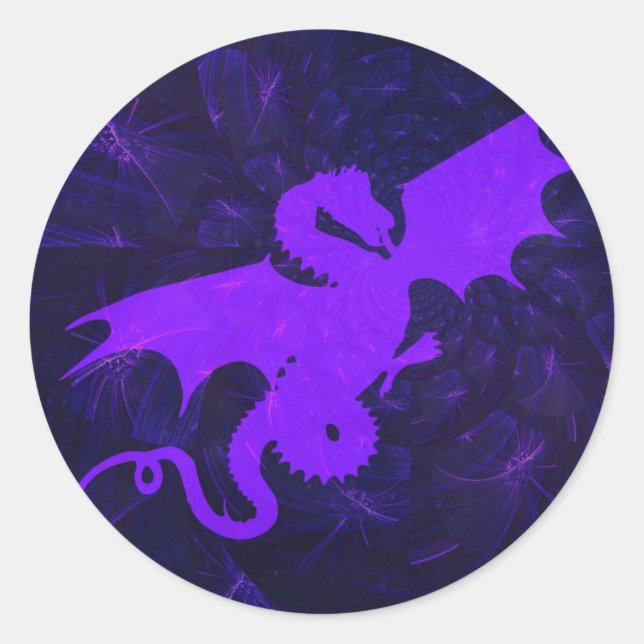 Pegatina Redonda Arte del Dragón Violeta Místico (Anverso)