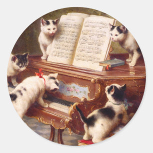 Pegatina Redonda Arte del gato: Impresión del arte del vintage: El