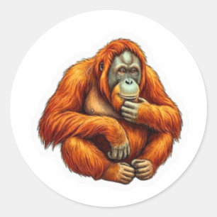 Pegatina Redonda Arte del Orangután Sabio - Primate Indonesio Icóni