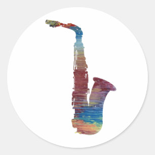Pegatina Redonda Arte del saxofón