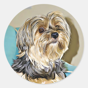 Pegatina Redonda Arte digital Cute yorkshire terrier