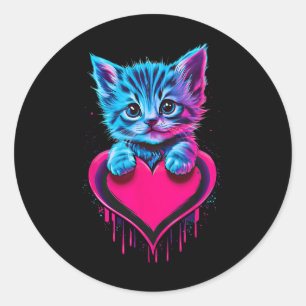 Pegatina Redonda Arte divertido de gato gatito con luz negra falla