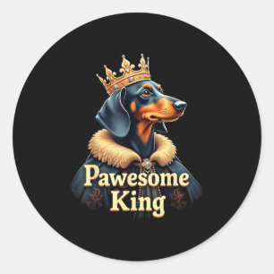 Pegatina Redonda Arte divertido de perro salchicha rey pawesome