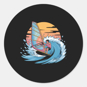 Pegatina Redonda Arte divertido de windsurf para hombres y mujeres