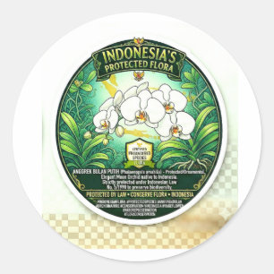 Pegatina Redonda Arte elegante de orquídea luna - Puspa indonesio i