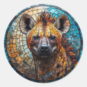 Pegatina Redonda ✨ Arte en mosaico de hiena silvestre