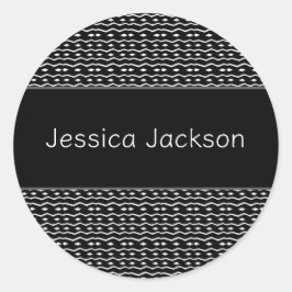 Pegatina Redonda Arte étnico africano, patrón negro y blanco