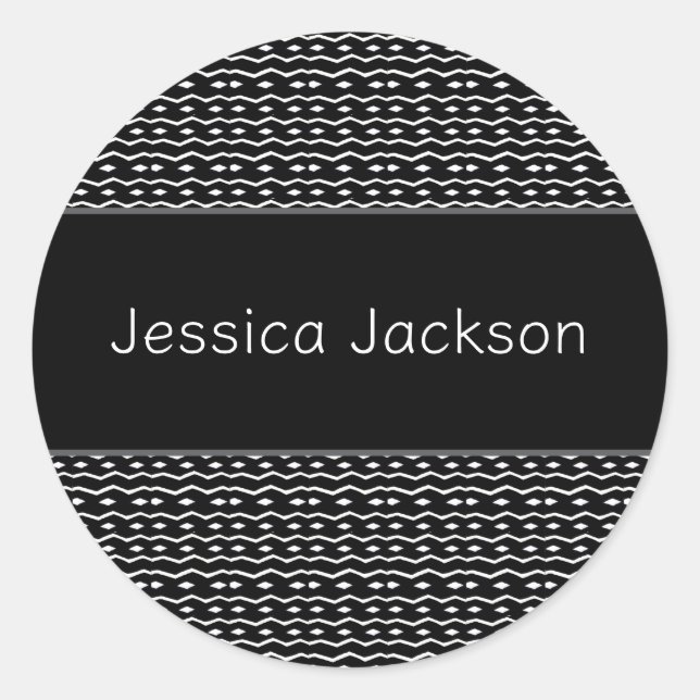 Pegatina Redonda Arte étnico africano, patrón negro y blanco (Anverso)