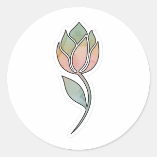 Pegatina Redonda Arte floral acuarela minimalista | Floración suave