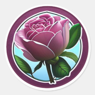Pegatina Redonda Arte floral de rosa rosa grande elegante