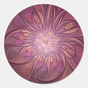 Pegatina Redonda Arte floral fractal moderno abstracto en colores d