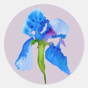 Pegatina Redonda Arte floral moderno Iris azul boda