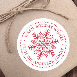 Pegatina Redonda Arte folclórico copo de nieve invierno cálido dese