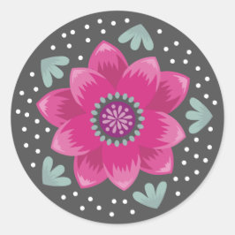 Pegatina Redonda Arte Folclórico Flor Rosa