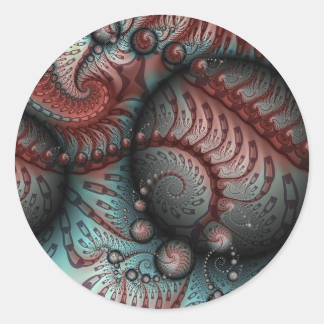 Pegatina Redonda Arte fractal abstracto vivido fantástico marrón az (Anverso)