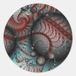 Pegatina Redonda Arte fractal abstracto vivido fantástico marrón az