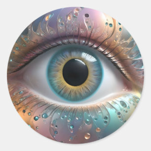 Pegatina Redonda Arte fractal azul de béisbol femenino