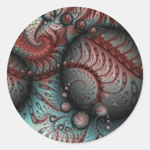Pegatina Redonda Arte fractal de fantasía vívida abstracta marrón a