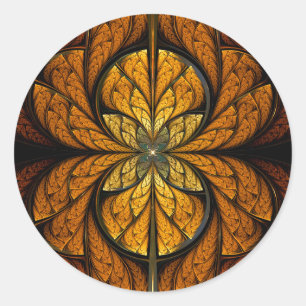 Pegatina Redonda Arte fractal de Feathers brillante