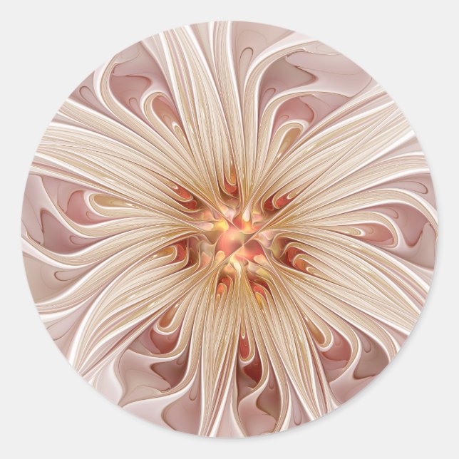 Pegatina Redonda Arte fractal de flores abstractas modernas en past (Anverso)