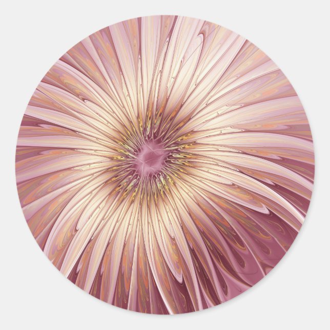 Pegatina Redonda Arte fractal de flores abstractas y tonos de burde (Anverso)