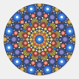 Pegatina Redonda Arte Fractal Floral Dotado Retro Mandala