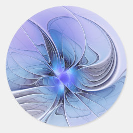 Pegatina Redonda Arte fractal moderno abstracto lavanda azul