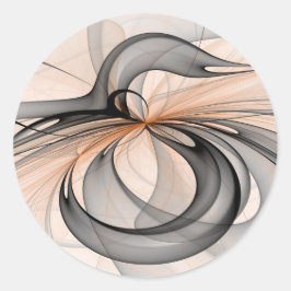 Pegatina Redonda Arte fractal moderno de antracita gris siena abstr