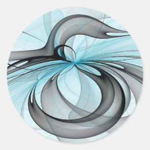Pegatina Redonda Arte fractal moderno gris antracita abstracto