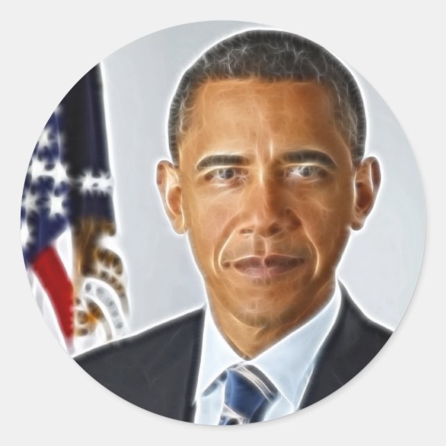 Pegatina Redonda Arte fractal, retrato oficial Barack Obama (Anverso)