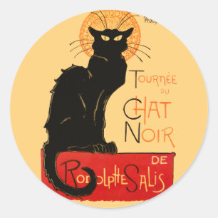 Pegatina Redonda Arte francés Steinlen Black Cat Classic