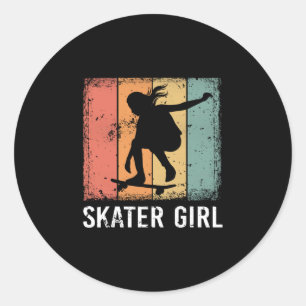 Pegatina Redonda Arte genial de patinadora mujeres chicas patinando