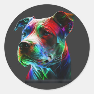 Pegatina Redonda Arte Gráfico Colorido de Pit-Bull Belleza Pitbull