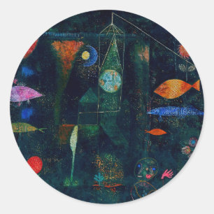 Pegatina Redonda Arte gráfico de pintura abstracta Magia de peces d