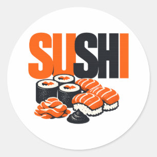 Pegatina Redonda Arte Gráfico de Sushi Moderno y Audaz