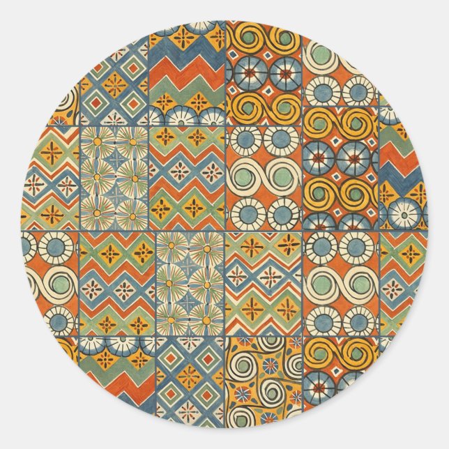 Pegatina Redonda Arte gráfico geométrico colorido de la antigüedad  (Anverso)