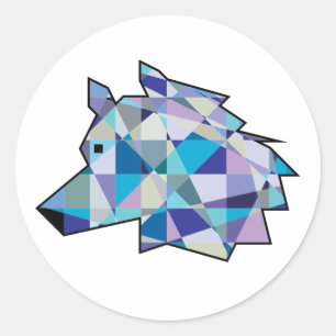Pegatina Redonda Arte gráfico original de Wolf Head Cara de lobo
